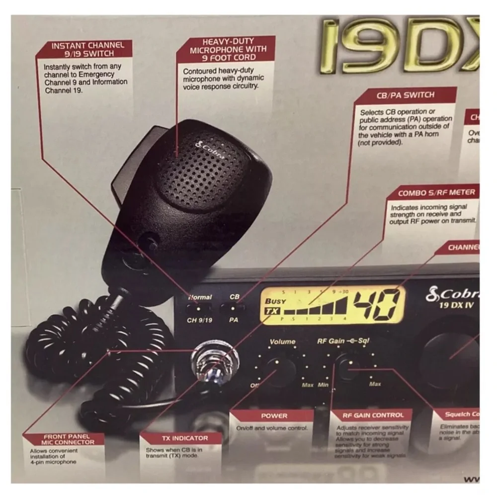 Cobra 40 Channel Mobile Compact CB Radio (19 DX IV) - Picture 4 of 16